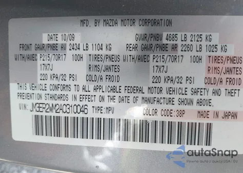 2010 Mazda Cx-7 I Sport из США, поврежденный, VIN JM3ER2WM2A0310046